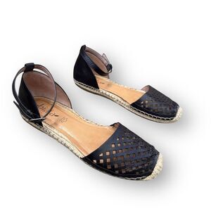 Biala Espadrille Black Leather Sandals Flats Closed Toe Women's size 8